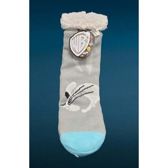 Bugs Bunny Slipper Socks Looney Tunes Sherpa Lined No Slip Grip Adult One Size - Picture 7 of 8